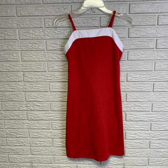 Amy BYER California Red & White Vintage Spaghetti Strap A-Line Dress 1990 Y2K 16 - Picture 1 of 6